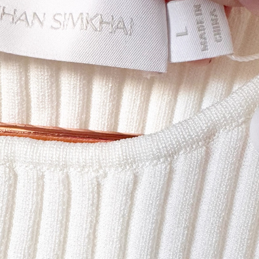 Jonathan Simkhai NWT Mandy Cut Out Cold Shoulder Ribbed Sweater Top White Size L - Picture 8 of 12